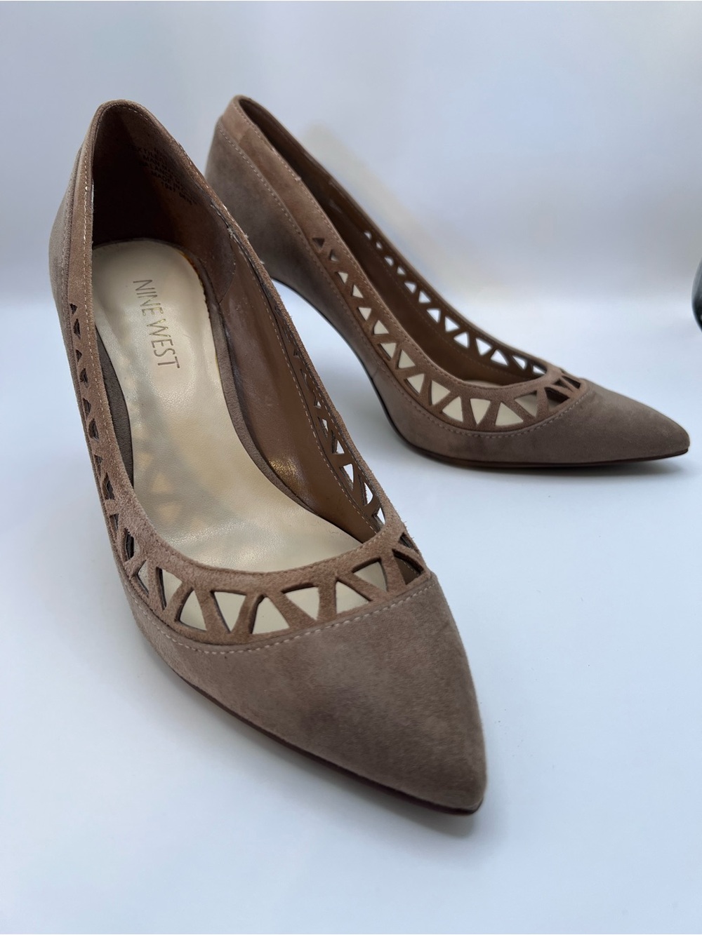 Nine West Taupe Suede Pointed-Toe Cutout Pumps